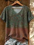 Damen Retro Western Style Faith Print V-Ausschnitt T-Shirt