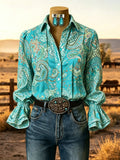 Damen Vintage Western Bluse mit Blumenmuster