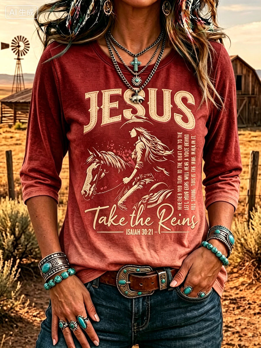 Women'S Western-Style Retro Faith Print  T-Shirt