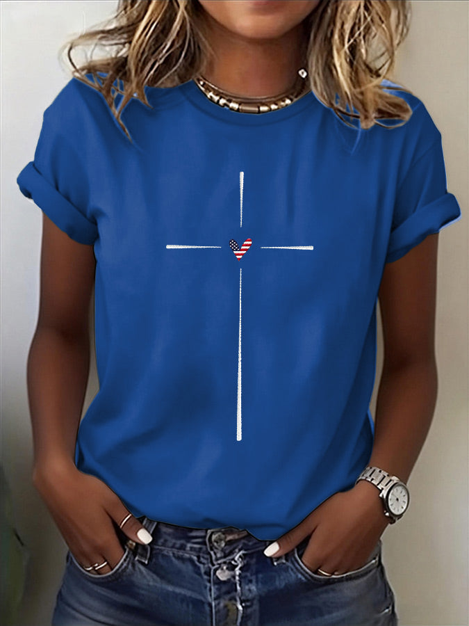 T-shirt décontracté « Foi patriotique » pour femme