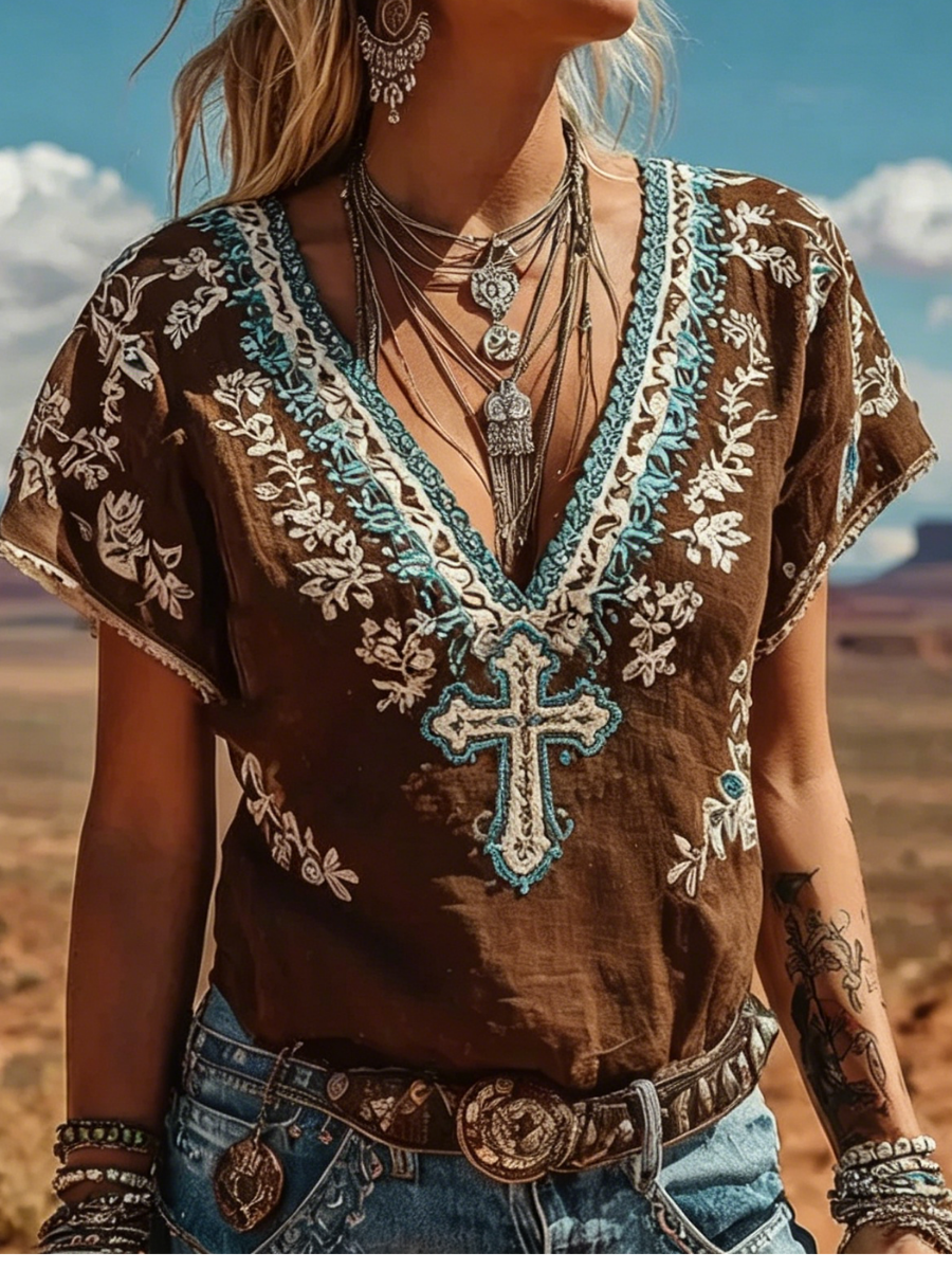 Women'S Casual Retro Western Faith T-Shirt