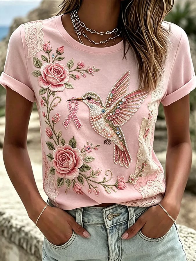 Damen Brustkrebs-Bewusstsein Grafik Freizeit T-Shirt