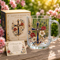 Faith in Bloom Cross Floral Glass Mug Gift Set
