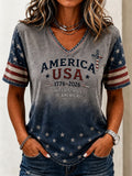 Damen-T-Shirt mit legerem Druck und kurzen Ärmeln zum Unabhängigkeitstag