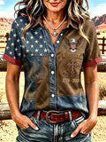 Western-Vintage-Damenhemd mit Flaggenmuster