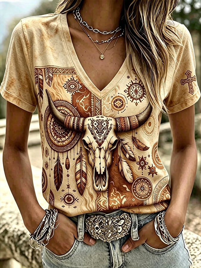 Damen T-Shirt im Retro-Western-Stil mit Glaubensdruck