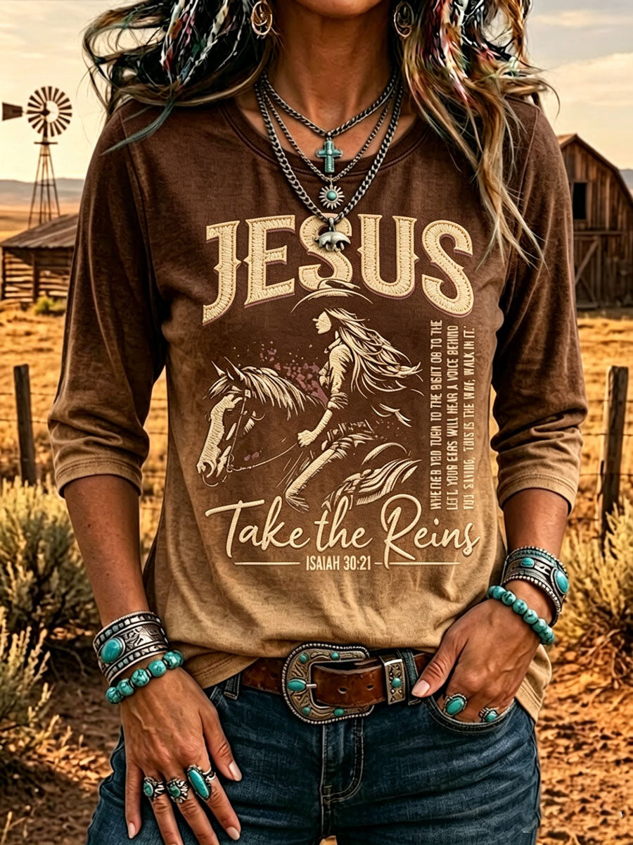 Women'S Western-Style Retro Faith Print  T-Shirt