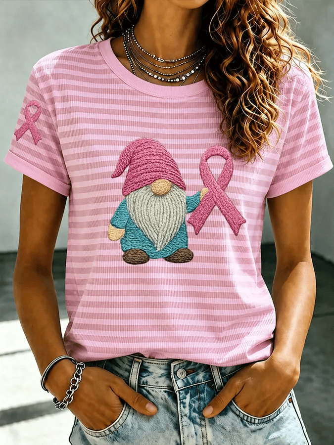 Damen Brustkrebs-Bewusstsein Print Freizeit T-Shirt
