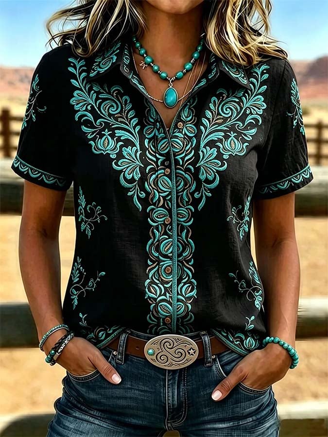 Women'S Casual Retro Print Shirt
