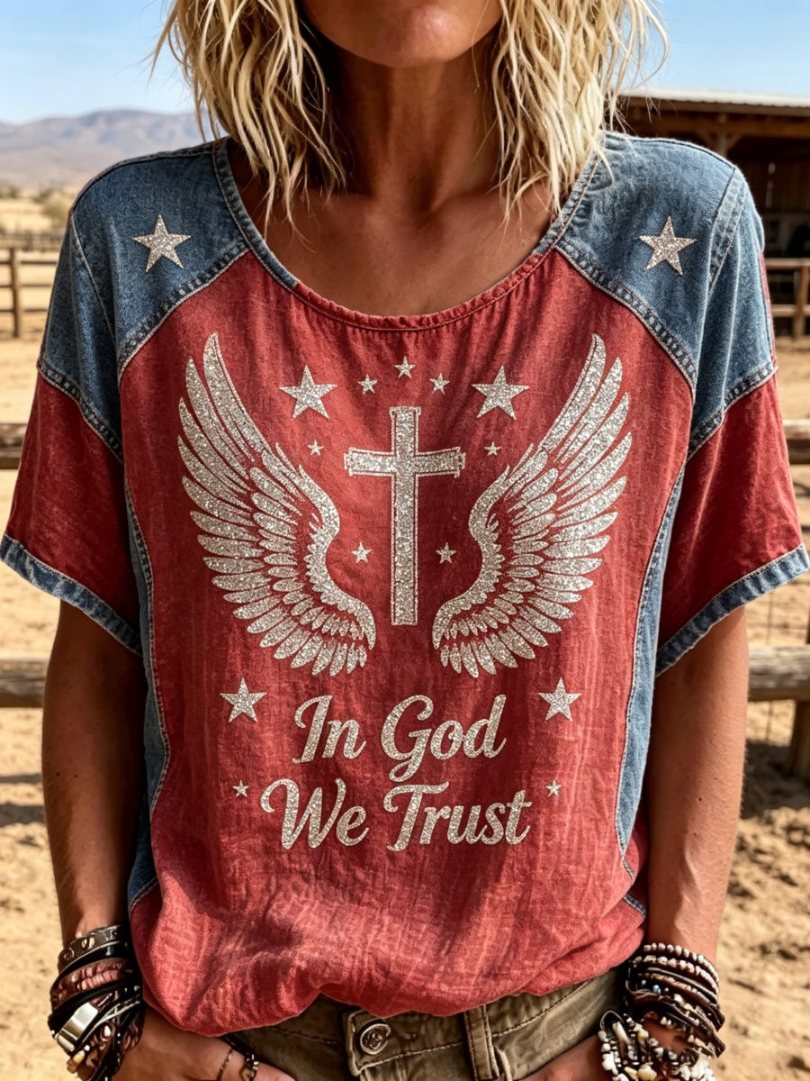 Haut pour femme à imprimé Faith, style occidental
