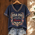 Damen USA 250 Freedom Emblem V-Ausschnitt T-Shirt