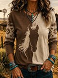 Damen Langarm-T-Shirt mit lässigem Print