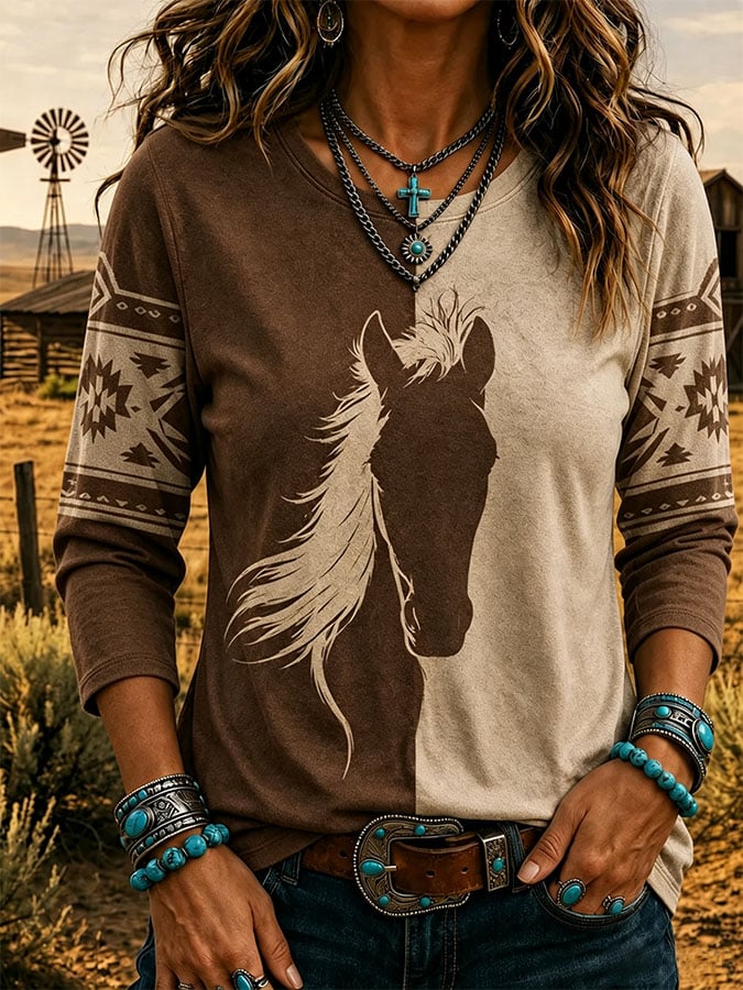 Damen Langarm-T-Shirt mit lässigem Print