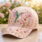 Pink hummingbird floral breast cancer baseball cap
