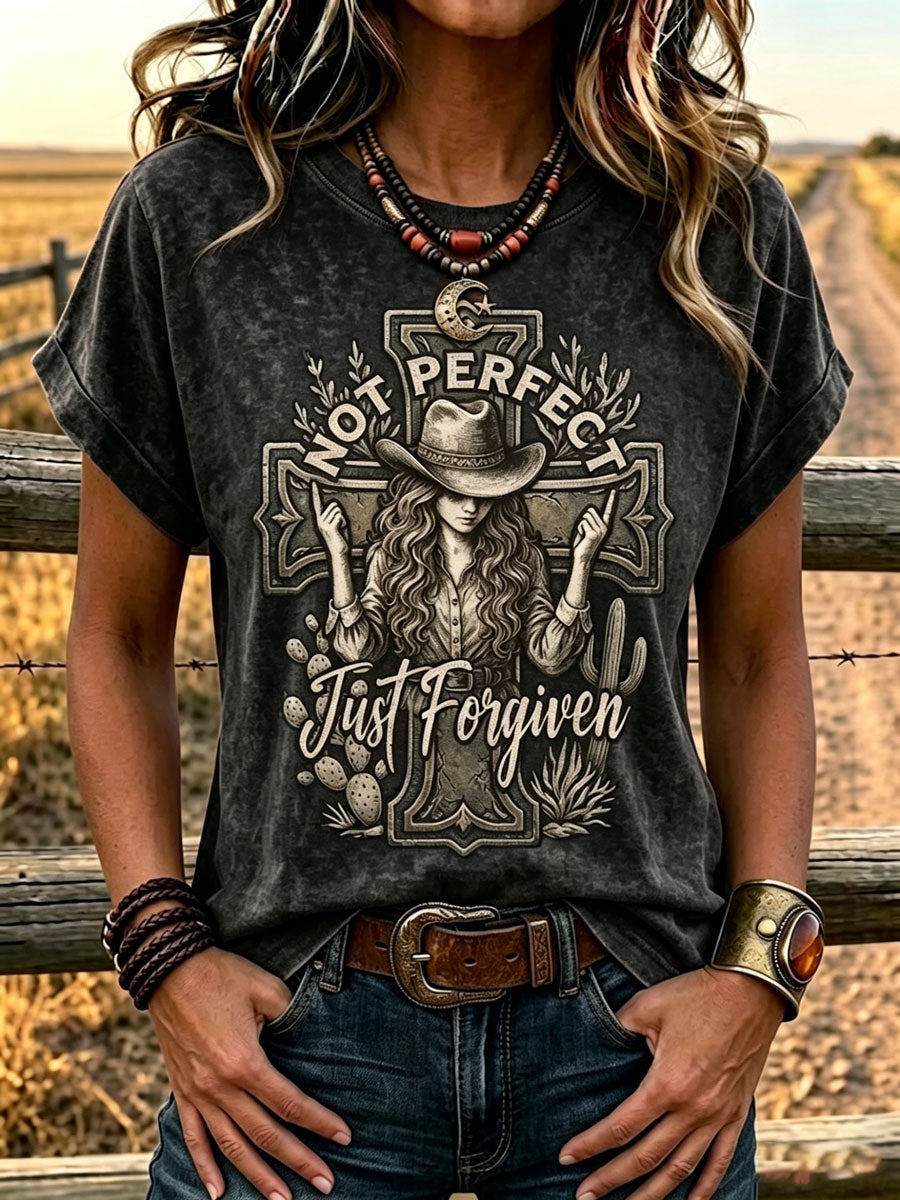 Women'S Western-Style Retro Faith Print  T-Shirt