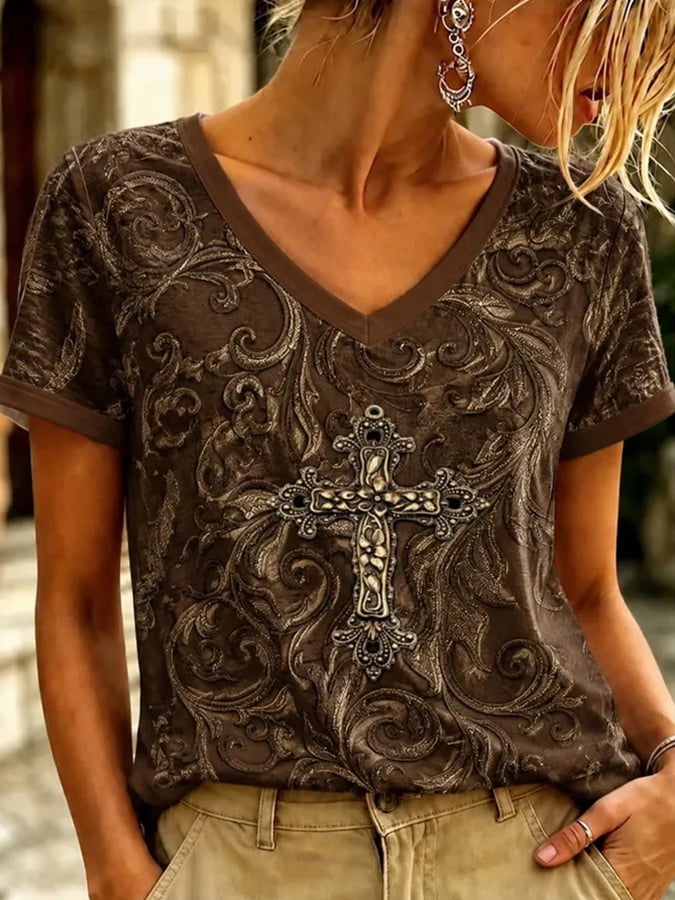 Women's  Retro Western-Style Faith Print T-shirt