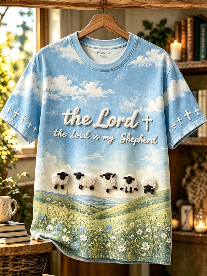 Women's Retro The Lord Is My Shepherd  Faith Print T-shirt