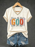 Women's Trusting God Print V Neck T-shirt