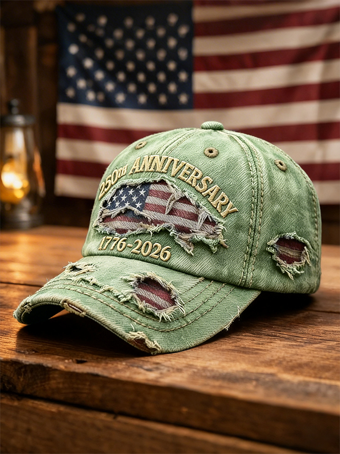 Casquette de baseball vintage en jean vieilli drapeau 250e anniversaire des États-Unis