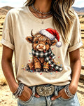 Women's Christmas Highland Cow Graphic T-Shirt