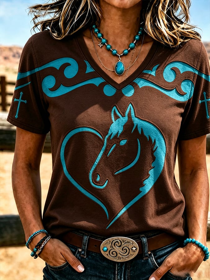 Damen T-Shirts im Western-Stil mit Glaubens-Print