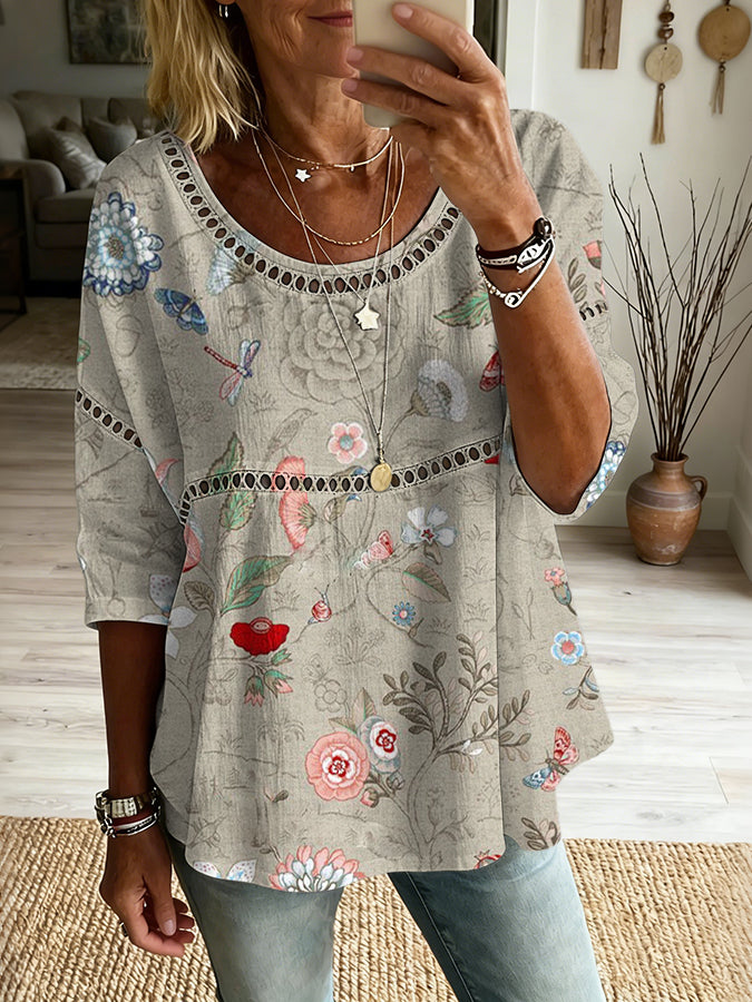 Haut imprimé floral multicolore décontracté pour femme