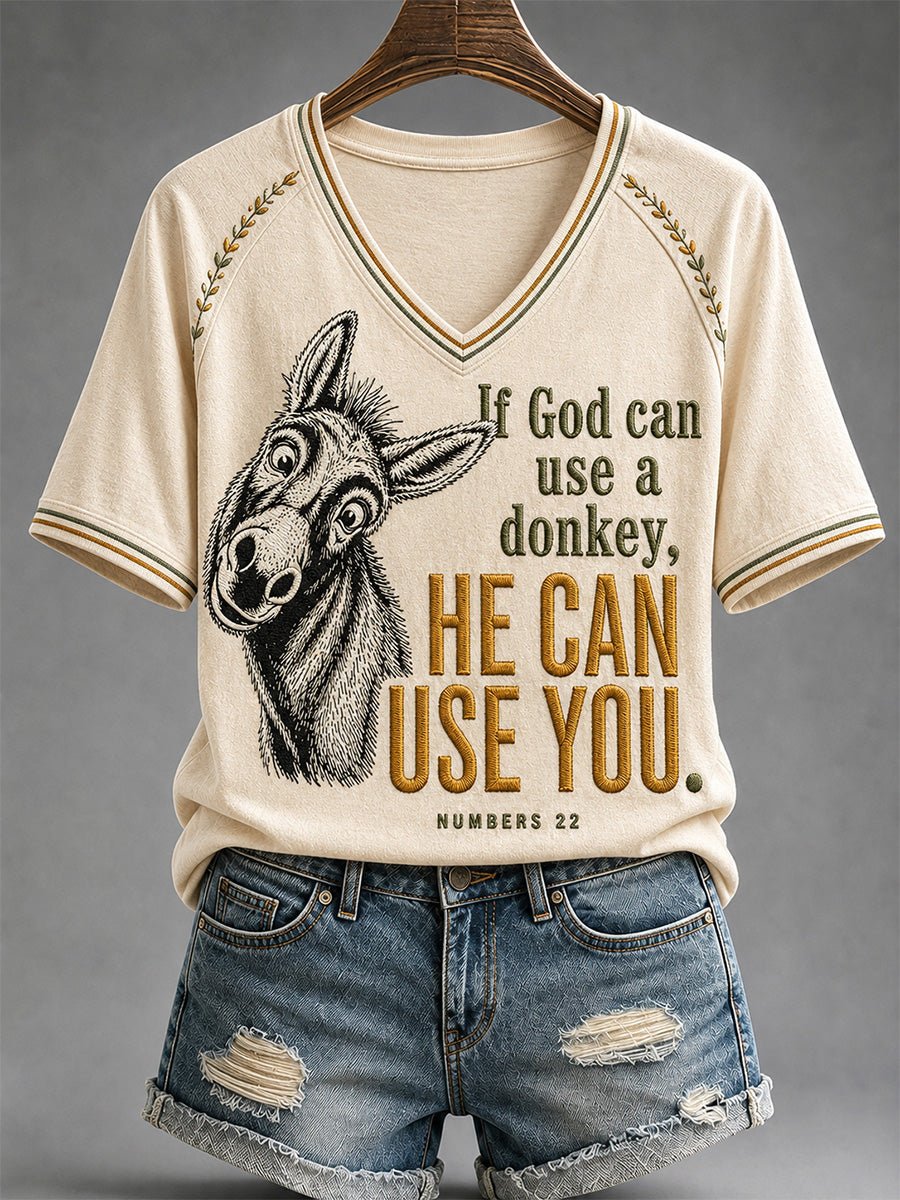 Women's Funny Donkey of God Can Use Donkey He Can Use You Printed Casual Tops