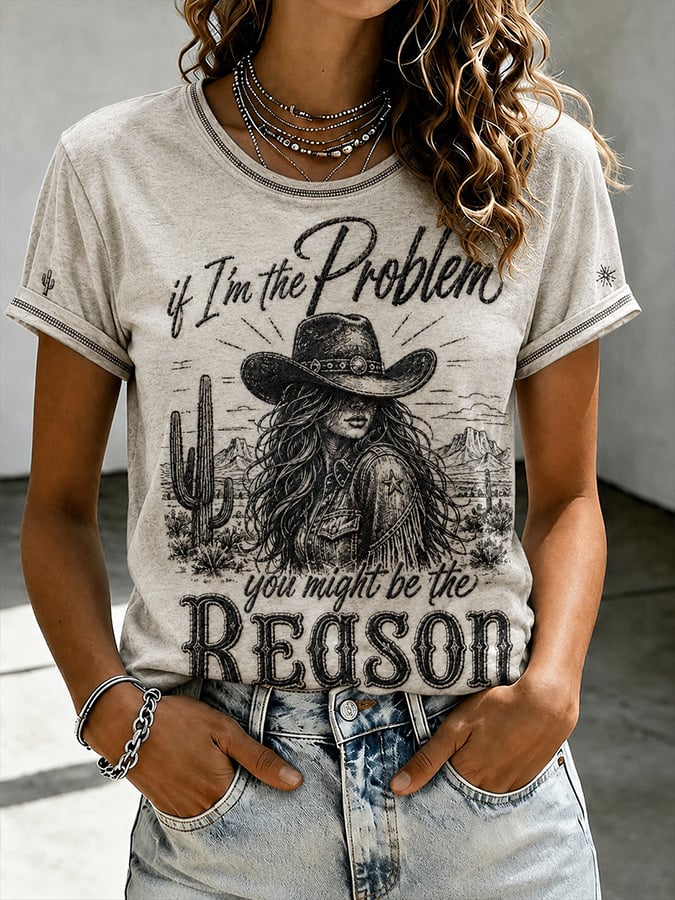 Damen-Top im Vintage-Western-Stil mit Print