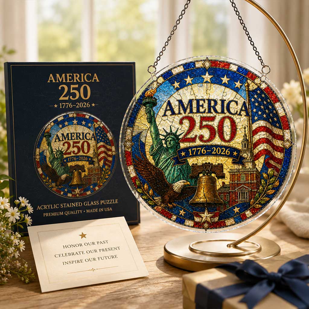 America 250 Acrylic Puzzle Hanging Ornament – 1776–2026 Patriotic Suncatcher Window Decoration