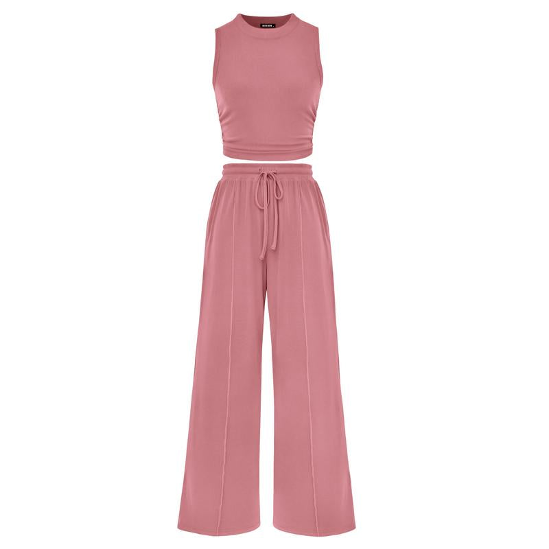 Ensemble crop top côtelé et pantalon large