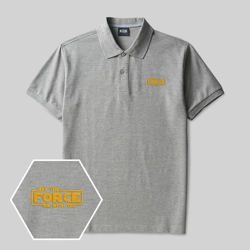 Besticktes Polohemd „May The Force Geek“