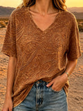 Damen V-Neck-Top mit Retro-Western-Print