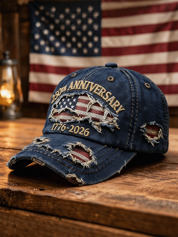 Casquette de baseball vintage en jean vieilli drapeau 250e anniversaire des États-Unis