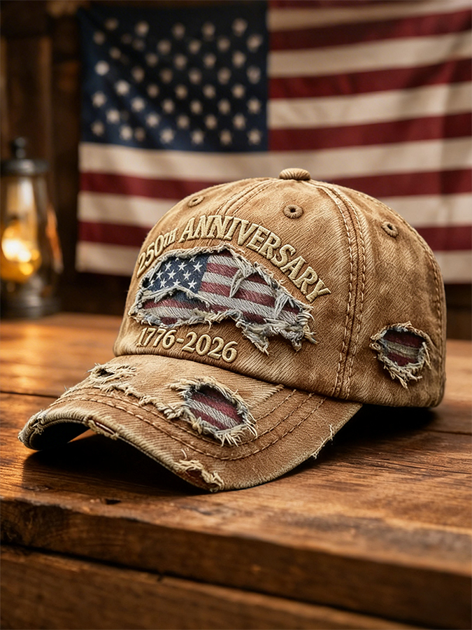Casquette de baseball vintage en jean vieilli drapeau 250e anniversaire des États-Unis