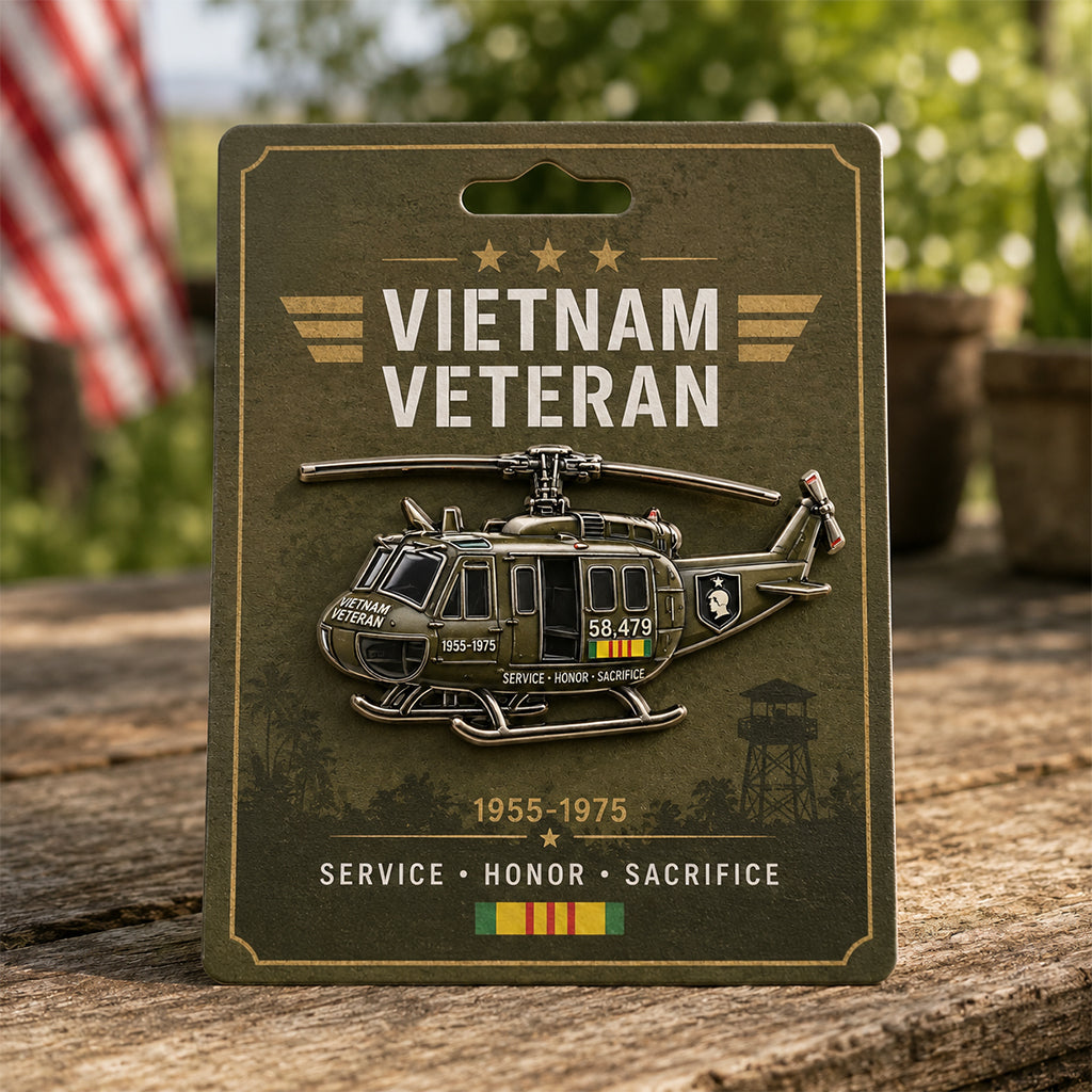 Broche Épingle Hélicoptère Vétéran du Vietnam, Épingle de Revers Commémorative Honneur Sacrifice du Service, Cadeau Hommage au Vétéran 1955-1975 pour Vestes, Chapeaux, Sacs & Cartes de Présentation