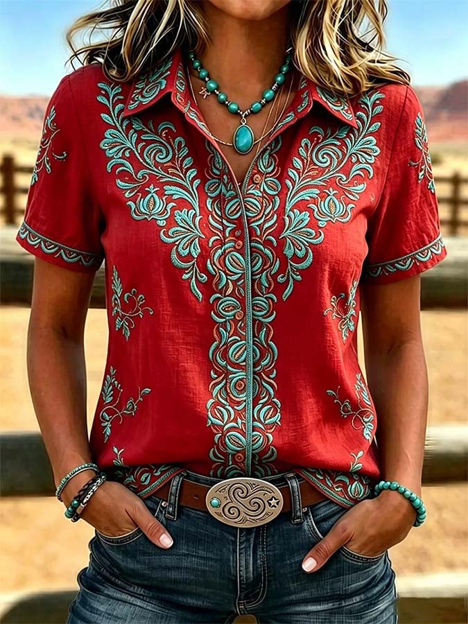 Women'S Casual Retro Print Shirt