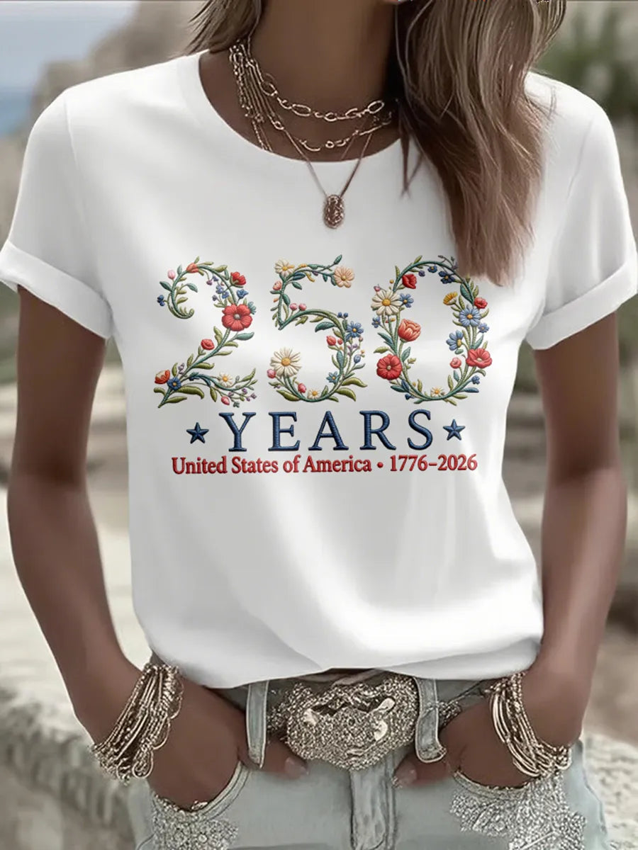 Women's 250 American Embroidered Pattern T-shirt