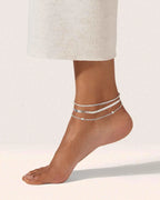 Silver Layered Waterproof Anklet Set for Women