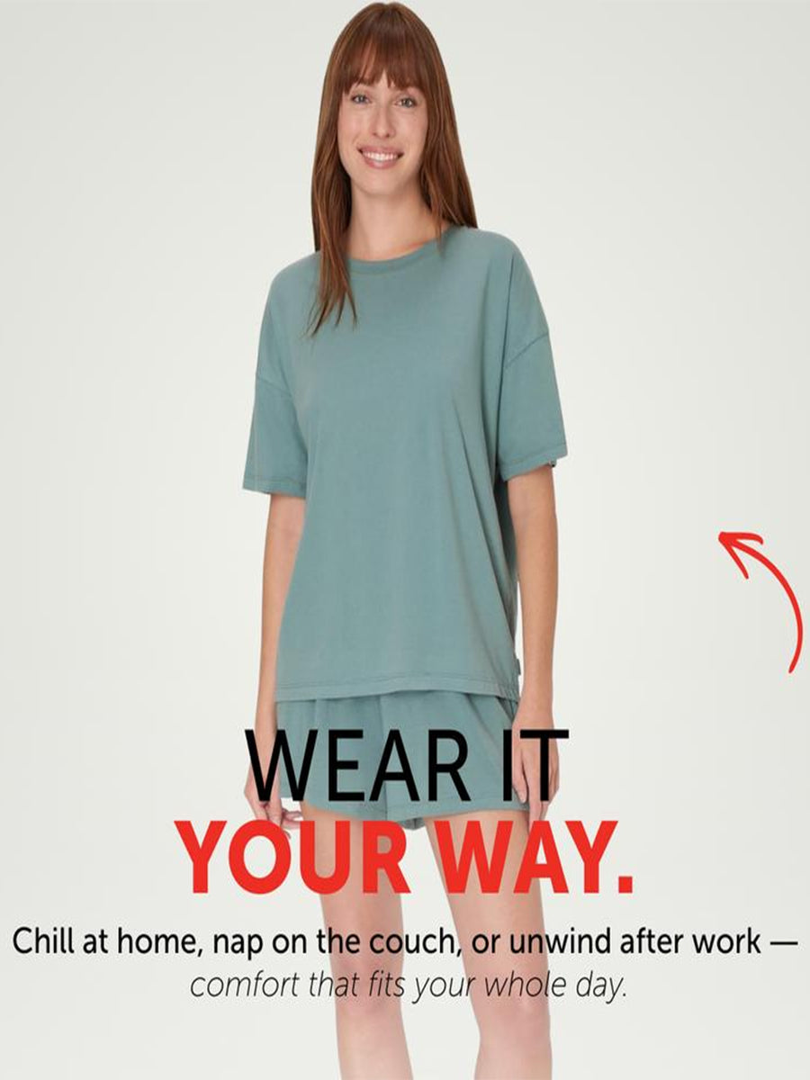 Women’s Bamboo-Blend Boxy Tee & High-Rise Shorts Pajama Set
