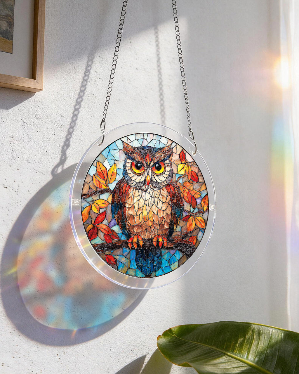 Herbst Eule Licht-Suncatcher-Acrylfensterkunst