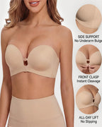 Women's Strapless Bra with Dual Front Buckle | Anti-Slip Wireless Full Support Bra