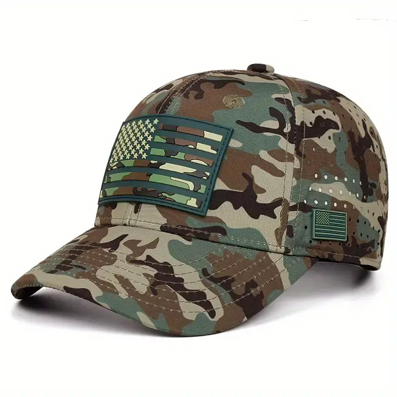 Casquette de baseball brodée drapeau américain - Chapeau en coton ajustable