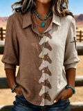 Damen Western-Stil Kreuz Retro bedrucktes Hemd