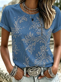 Damen Western-Vintage-Freizeit-T-Shirt mit Kreuz-Print