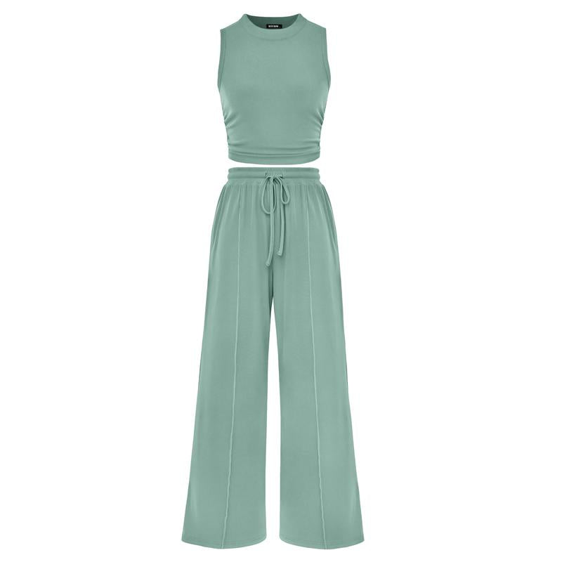 Ensemble crop top côtelé et pantalon large