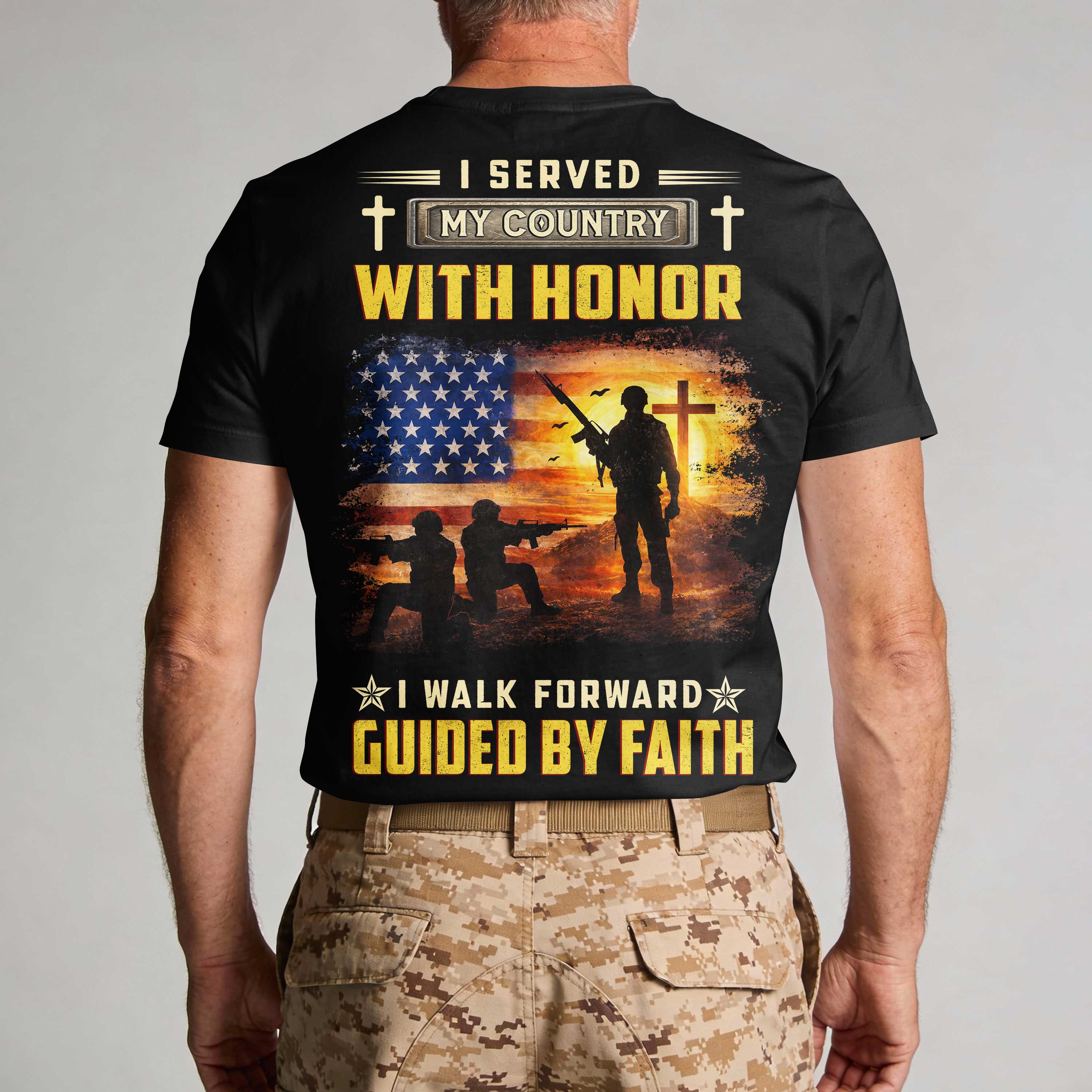 I Served My Country With Honor I Walk Forward Guided By Faith T-Shirt