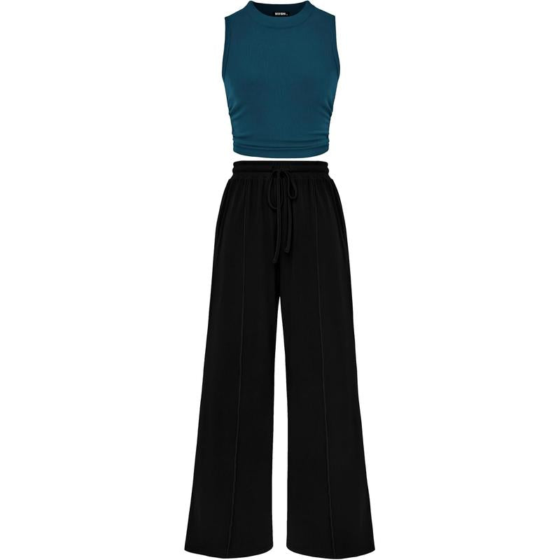 Ensemble crop top côtelé et pantalon large