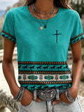 Damen T-Shirt mit Rundhalsausschnitt im Western-Stil