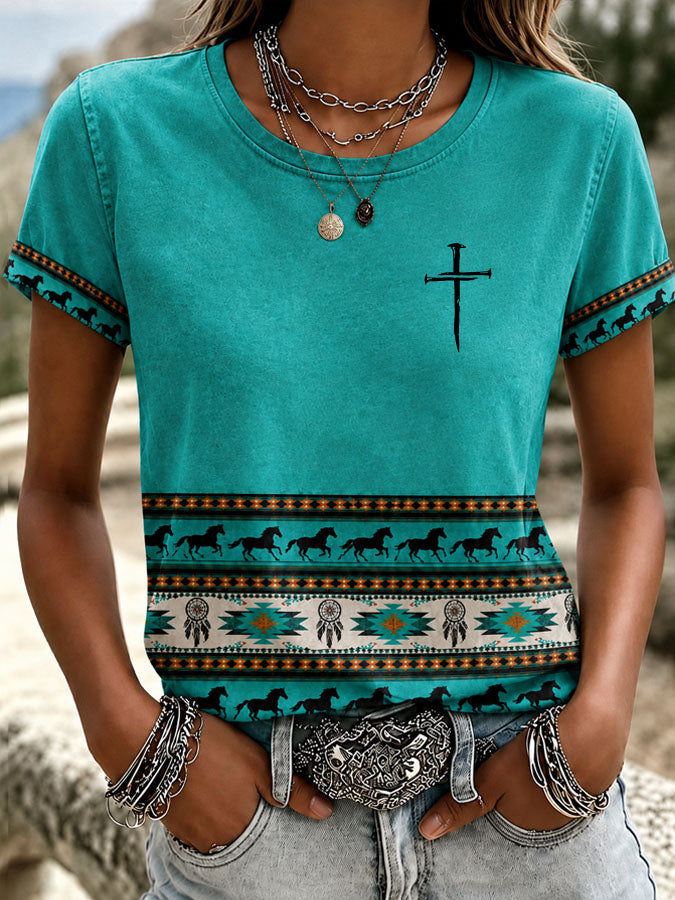 Damen T-Shirt mit Rundhalsausschnitt im Western-Stil