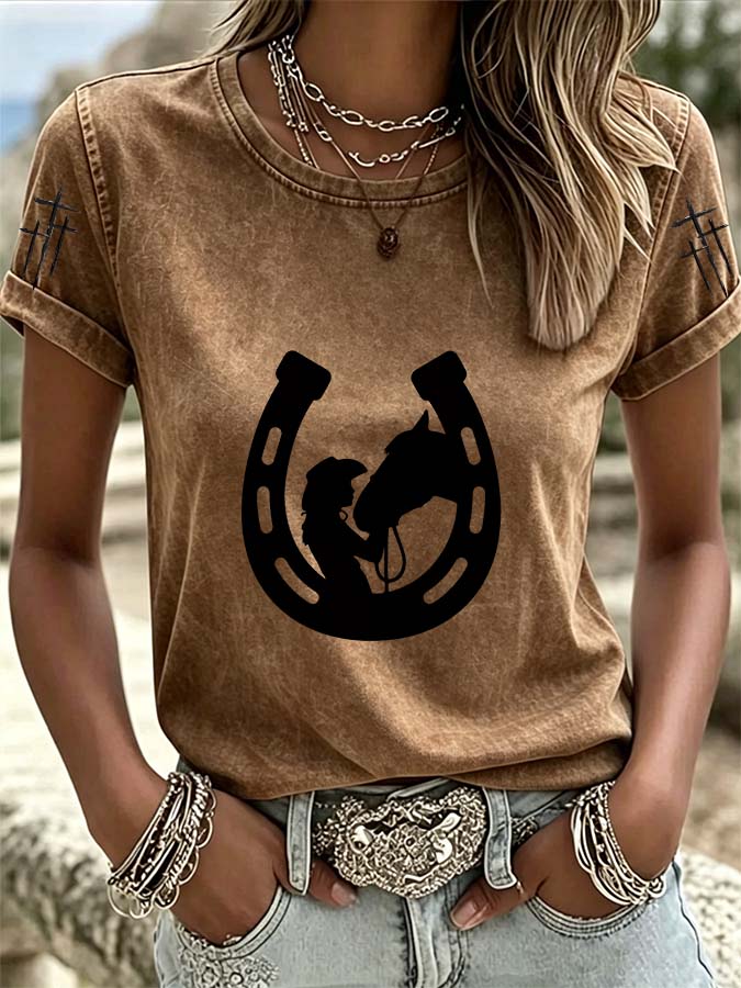 Damen T-Shirt im Westernstil, leger geschnitten